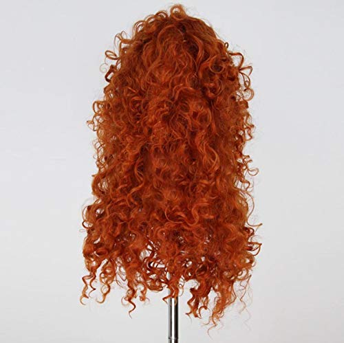 Peluca de pelo largo rizado naranja Mérida para cosplay con pelo sintético de onda profunda para niñas, fibra resistente al calor.