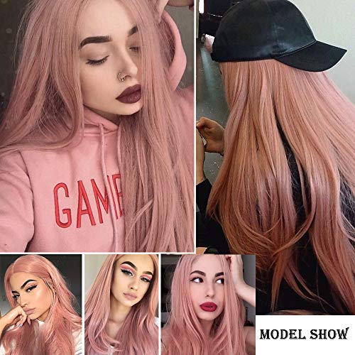 Peluca Rosada para Mujeres Ombre Sedosa Peluca Lisa Larga 22 Pulgadas Línea Natural Parte Media Peluca Sintética para Mujeres Fiesta Halloween Disfraz