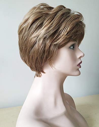 Peluca Royalfirst para mujer – Peluca de pelo corto resistente al calor, pelo rubio sintético a la moda, mezcla de colores + casco de peluca