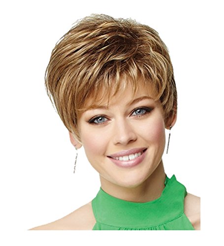 Peluca Royalfirst para mujer – Peluca de pelo corto resistente al calor, pelo rubio sintético a la moda, mezcla de colores + casco de peluca
