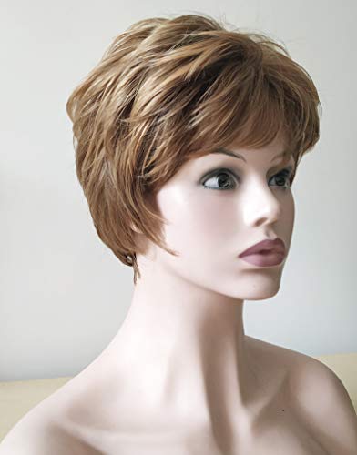 Peluca Royalfirst para mujer – Peluca de pelo corto resistente al calor, pelo rubio sintético a la moda, mezcla de colores + casco de peluca