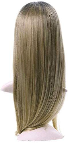 Peluca rubia Ombre para mujer, pelo largo, recto, raíz oscura, rubio, peluca sintética con gorro para el pelo