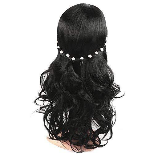 Pelucas de las mujeres sintético negro natural ondulado largo rizado pelucas parte media diaria vestido peluca 56 cm / 22 pulgadas