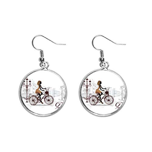 Pendientes colgantes de plata para mujer con diseño de ilustración de la marca Bicycle Lady France, joyería para mujer