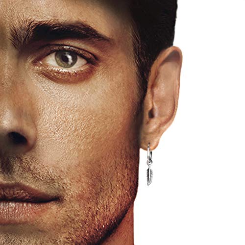 Pendientes de aro con pluma colgante de plata de ley 925