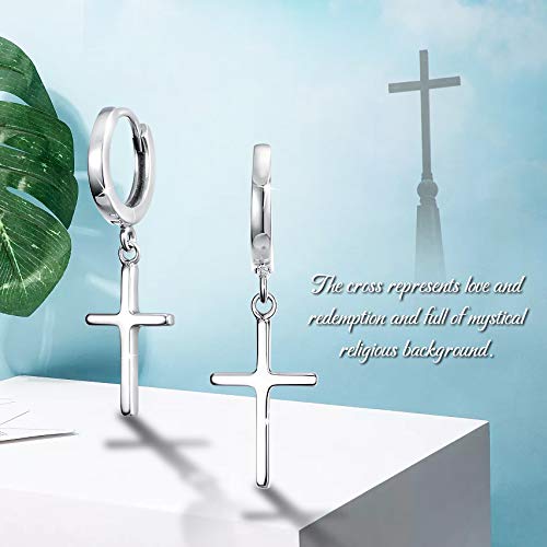Pendientes de aro Huggie en forma de cruz de 14Q, pendientes con forma de cruz minimalistas y colgantes Pendientes de aro en forma de cruz delicados, 1.18 ’’