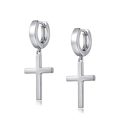 Pendientes de aro Huggie en forma de cruz de 14Q, pendientes con forma de cruz minimalistas y colgantes Pendientes de aro en forma de cruz delicados, 1.18 ’’