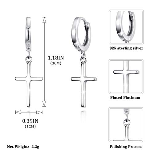 Pendientes de aro Huggie en forma de cruz de 14Q, pendientes con forma de cruz minimalistas y colgantes Pendientes de aro en forma de cruz delicados, 1.18 ’’