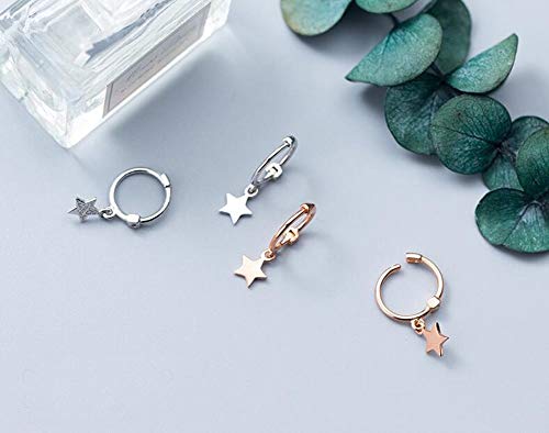 Pendientes de aro pequeños de plata de ley con colgante en forma de estrella pequeña para mujeres, adolescentes, niñas, cartílago, joyería bonita