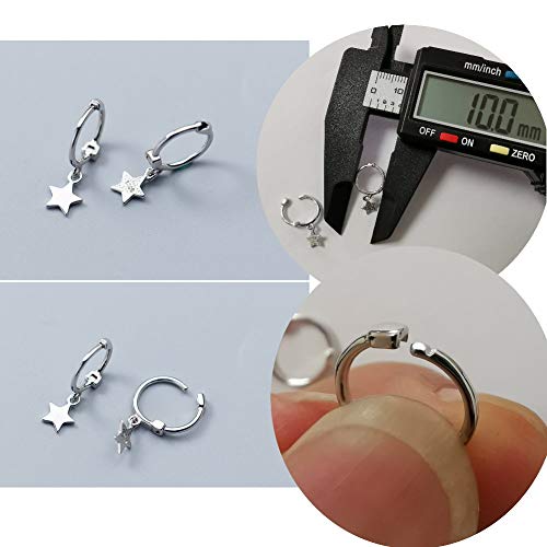 Pendientes de aro pequeños de plata de ley con colgante en forma de estrella pequeña para mujeres, adolescentes, niñas, cartílago, joyería bonita