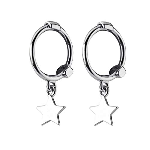 Pendientes de aro pequeños de plata de ley con colgante en forma de estrella pequeña para mujeres, adolescentes, niñas, cartílago, joyería bonita