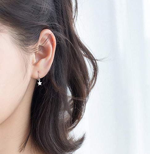 Pendientes de aro pequeños de plata de ley con colgante en forma de estrella pequeña para mujeres, adolescentes, niñas, cartílago, joyería bonita