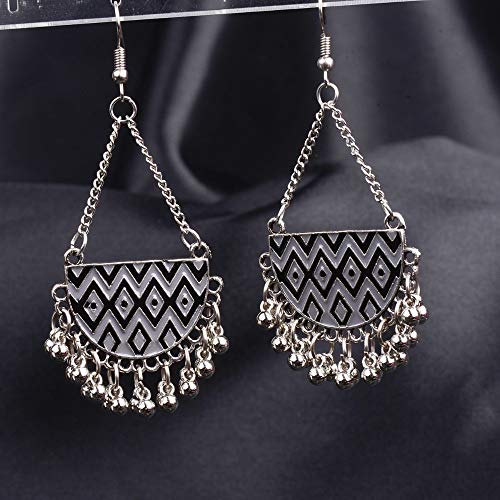 Pendientes De Mujer,Joyas Vintage Bohemio Patrón Ondulado Largo Negro Cosido Arete Colgante De Aleación Para Dama Moda Tendencia Exagerada Personalidad Temperamento Retro Línea Oído Ropa Accesorio