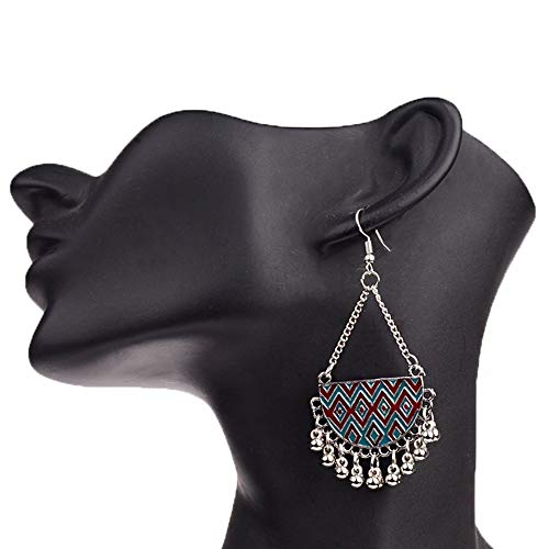 Pendientes De Mujer,Joyas Vintage Bohemio Patrón Ondulado Largo Rojo Cosido Arete Colgante De Aleación Para Dama Moda Tendencia Exagerada Personalidad Temperamento Retro Línea Oído Ropa Accesorios