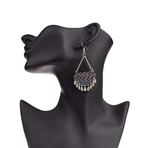 Pendientes De Mujer,Joyas Vintage Bohemio Patrón Ondulado Largo Rojo Cosido Arete Colgante De Aleación Para Dama Moda Tendencia Exagerada Personalidad Temperamento Retro Línea Oído Ropa Accesorios