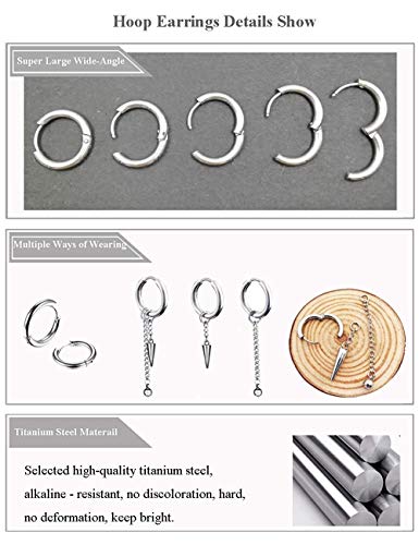 Pendientes de plata para hombre y mujer, un par, bola de acero inoxidable sin agujero, falsos pendientes de clip, circulares, pendientes de aro, punk rock (Plata) (Plata)