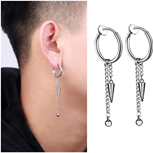 Pendientes de plata para hombre y mujer, un par, bola de acero inoxidable sin agujero, falsos pendientes de clip, circulares, pendientes de aro, punk rock (Plata) (Plata)