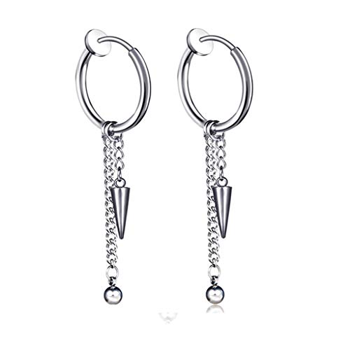 Pendientes de plata para hombre y mujer, un par, bola de acero inoxidable sin agujero, falsos pendientes de clip, circulares, pendientes de aro, punk rock (Plata) (Plata)