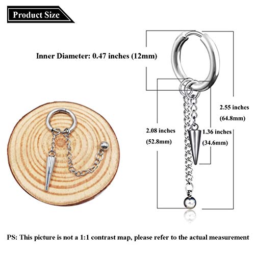 Pendientes de plata para hombre y mujer, un par, bola de acero inoxidable sin agujero, falsos pendientes de clip, circulares, pendientes de aro, punk rock (Plata) (Plata)