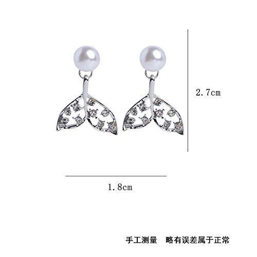 Pendientes de sirena de perlas para mujer Plata de ley 925 5A Cubic zircona propiedades características Pendientes Regalo Antiafilaxia