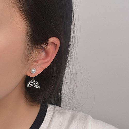 Pendientes de sirena de perlas para mujer Plata de ley 925 5A Cubic zircona propiedades características Pendientes Regalo Antiafilaxia