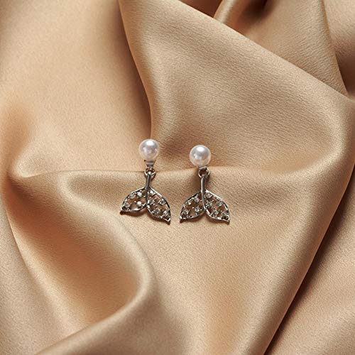 Pendientes de sirena de perlas para mujer Plata de ley 925 5A Cubic zircona propiedades características Pendientes Regalo Antiafilaxia