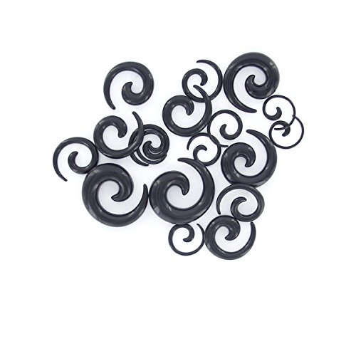 Pendientes expansores tipo Plug de Foxnovo (espirales, material acrílico, 9 pares), color negro