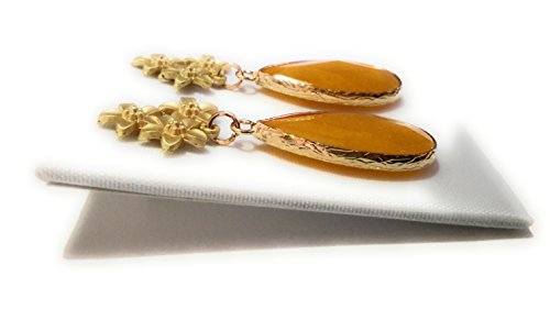 Pendientes Largos Fiesta Boda Mujer Alta Bisutería Elegante con Piedra Natural, Mostaza