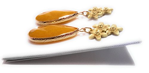 Pendientes Largos Fiesta Boda Mujer Alta Bisutería Elegante con Piedra Natural, Mostaza