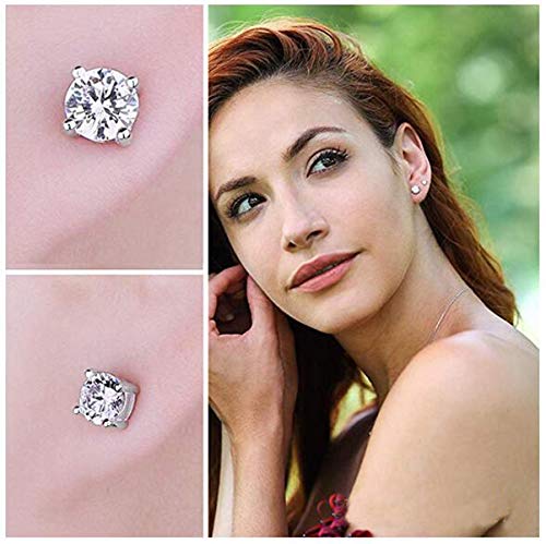 Pendientes Mujer Plata de Ley 925 HILMA – 2 Pares Hermosos Pendientes Niña Súper Brillantes – Joyeria Mujer, el Perfecto Regalo – Pendientes de Plata Hipoalergenicos para Damas y Chicas - 4mm y 6mm