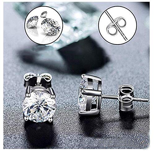 Pendientes Mujer Plata de Ley 925 HILMA – 2 Pares Hermosos Pendientes Niña Súper Brillantes – Joyeria Mujer, el Perfecto Regalo – Pendientes de Plata Hipoalergenicos para Damas y Chicas - 4mm y 6mm