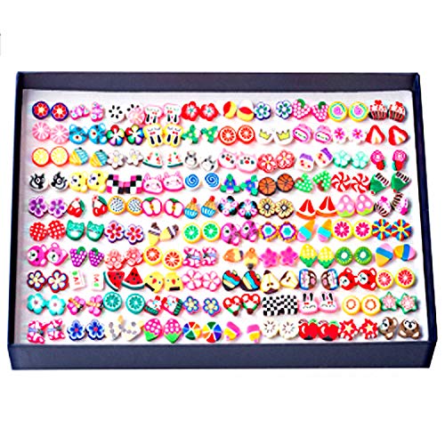 Pendientes Para Niñas, PTNeu Exquisitos Aretes Múltiples con Joyero, Pendientes Hipoalergénicos, Juego de Aretes de Temperamento Simple, Adecuado Para Mujeres y Niñas, 100 Pares