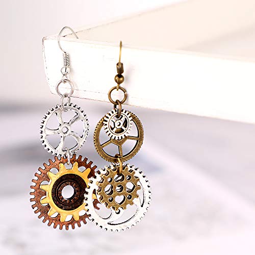 Pendientes Steampunk de 6 piezas Pendientes de relojería vintage Pendientes de reloj de engranaje Pendientes antiguos de mezcla de tonos mixtos, 6 estilos