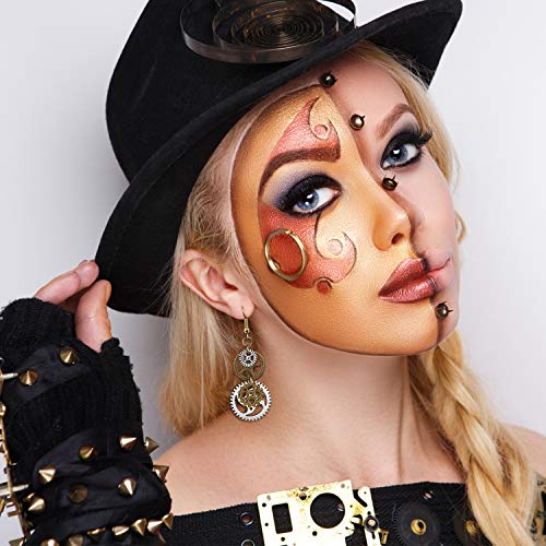 Pendientes Steampunk de 6 piezas Pendientes de relojería vintage Pendientes de reloj de engranaje Pendientes antiguos de mezcla de tonos mixtos, 6 estilos