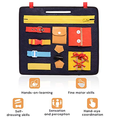penobon Tablero de Actividades de Habilidades Básicas Montessori para Habilidades Motoras Finas y Aprender a Vestirse - Juguetes Educativos de Aprendizaje para Niños Pequeños de 1 2 3 4 Años
