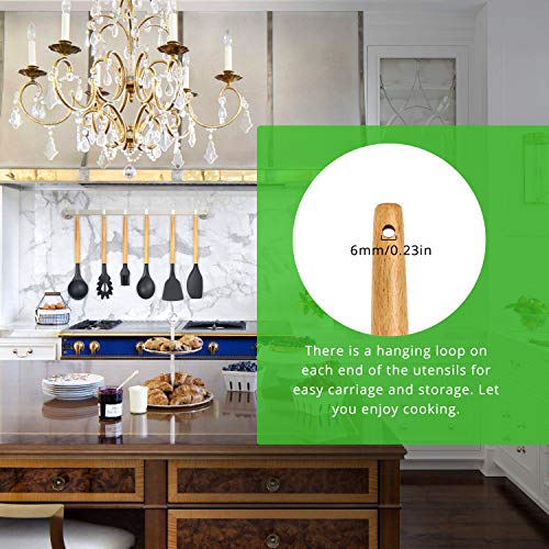 penobon Utensilios Cocina de Silicona, 11 Piezas Antiadherente Utensilios Cocina con Mango de bambú, Regalo para 5 Cucharas Medidoras y Silicona Cuchara Resto