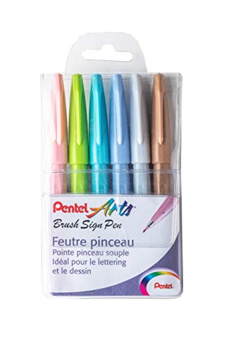 Pentel SES15C-12 - Bolígrafo de punta de fibra tipo pincel, color Pastel Pochette de 6
