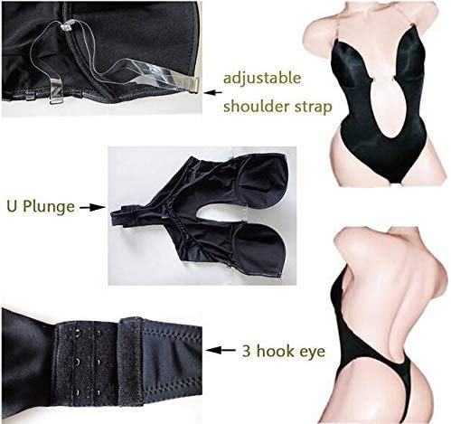 Peony.t Sexy Body para Mujer con Profundo Escote en V y Correas Transparentes Sin Espalda Sin Mangas Mono Corsé Oculto Body Shapewear (32, Negro)