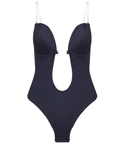 Peony.t Sexy Body para Mujer con Profundo Escote en V y Correas Transparentes Sin Espalda Sin Mangas Mono Corsé Oculto Body Shapewear (32, Negro)