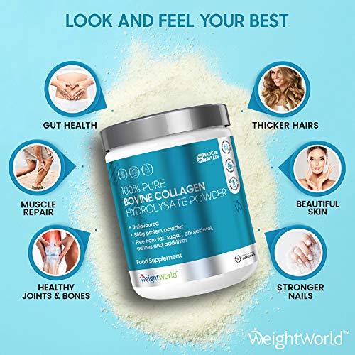 Péptidos de Colágeno Bovino Hidrolizado en Polvo 500gr Suplemento De Colágeno Puro 100% Natural Para la Piel, Cabello y Articulaciones, Aumenta la Recuperación Muscular, Colágeno tipo 1 y 3