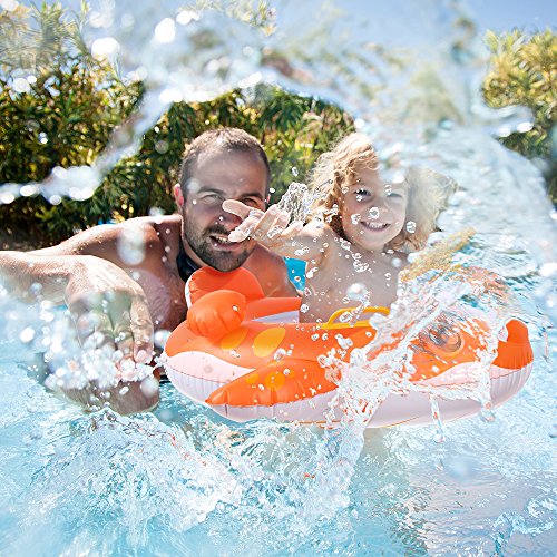 Peradix Flotador para bebé 6meses-3 Años Barco Inflable Flotador con Asiento Respaldo Techo Ajustable Juguetes de Desarrollo de Natación en Agua para Niños (Naranja)