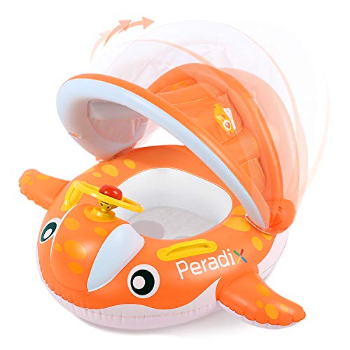 Peradix Flotador para bebé 6meses-3 Años Barco Inflable Flotador con Asiento Respaldo Techo Ajustable Juguetes de Desarrollo de Natación en Agua para Niños (Naranja)