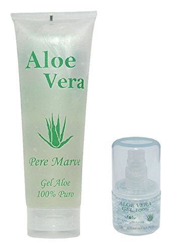 Pere Marve - Juego de viaje 100 % hidratante con gel de aloe vera en tubo de 250 ml + dosificador con relleno de 30 ml para equipaje de mano