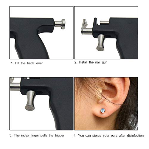 Perforación Oreja Nariz Piercing Profesional,sin Dolor, Fácil De Usar,Pistola Desechable para Piercing En La Oreja Pistola,Incluye Marcador Lavable,3 Cabezales De Repuesto,para Mujeres Niñas Niños