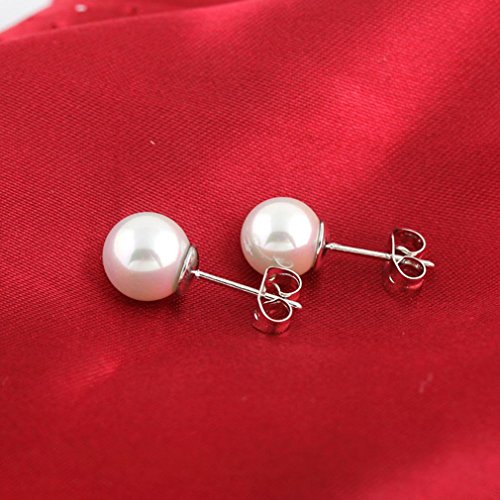 Perla Pendientes - TOOGOO(R)7mm 925 Plata Semental Pendientes Agua Dulce Blanco Alianzas Boda Encanto Atractivo Elegante Mujer