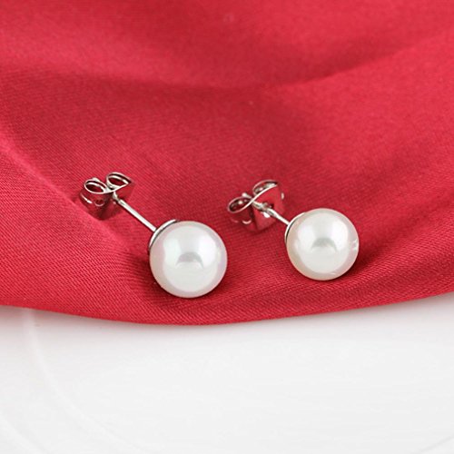 Perla Pendientes - TOOGOO(R)7mm 925 Plata Semental Pendientes Agua Dulce Blanco Alianzas Boda Encanto Atractivo Elegante Mujer