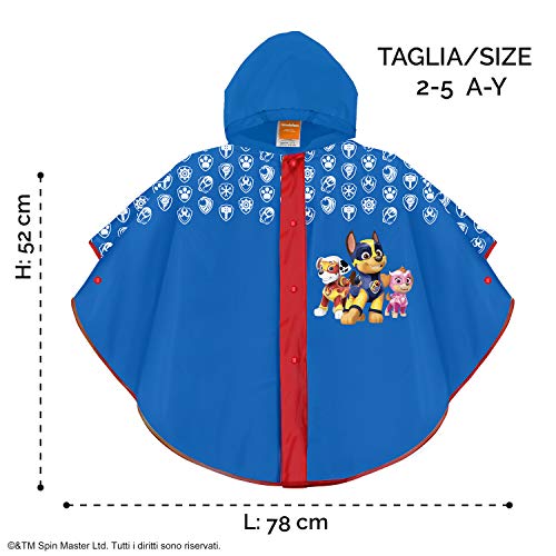 PERLETTI Poncho Impermeable Patrulla Canina Niño - Chubasquero de Lluvia con Estampado Chase Marshall y Skye - Chaqueta Antiviento con Capucha y Botones - Tejido EVA (Azul, 2/5 Años)