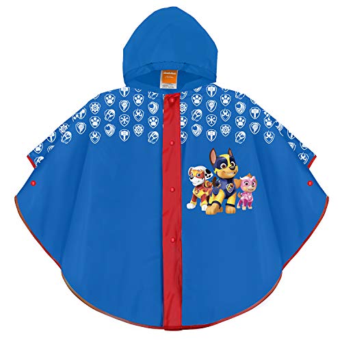 PERLETTI Poncho Impermeable Patrulla Canina Niño - Chubasquero de Lluvia con Estampado Chase Marshall y Skye - Chaqueta Antiviento con Capucha y Botones - Tejido EVA (Azul, 2/5 Años)