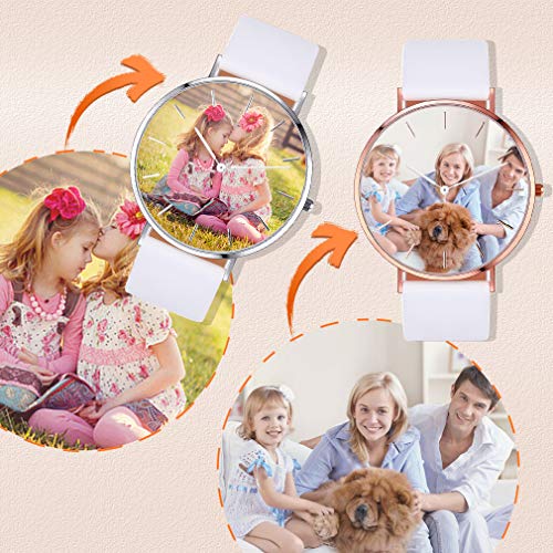 Personalizable Reloj Simple Movimiento Análogo del Cuarzo Waterproof Informal Esfera Personalizada de Imagenes Casual Clásico Mensajes Grabados Gratis en Carcasa Reloj Circular Rosado