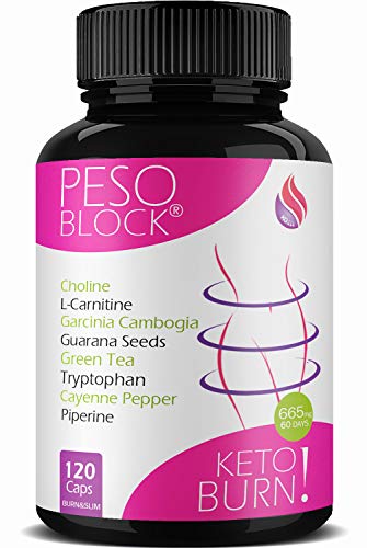 PESO BLOCK KETO BURN 120 CÁPSULAS | quema grasas potente & detox adelgazante | supresor de apetito para perder peso rápidamente | pastillas adelgazar keto actives